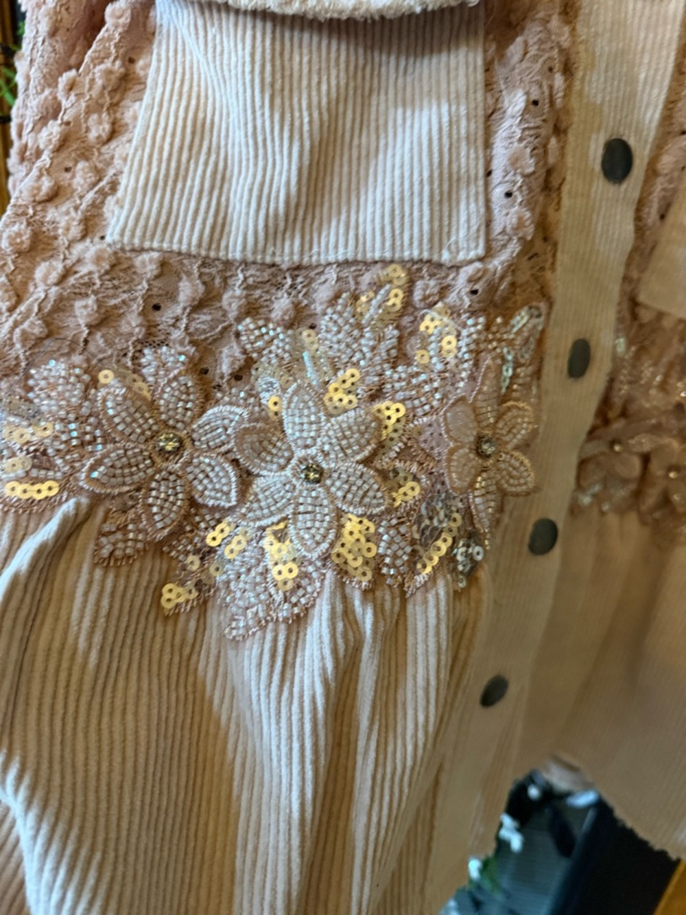 POL Blush Pink Mixed-Media Corduroy & Lace Shacket - Picture 5 of 6